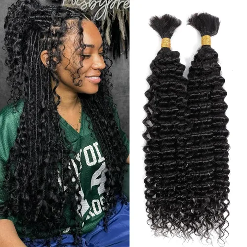 Vista 17 de Urbeauty Cabello Humano para Trenzar para Trenzas Boho Bob - Cabello Bohemio de Onda Profunda para Trenzar - Negro Azabache, 14 pulgadas Sin Nudos