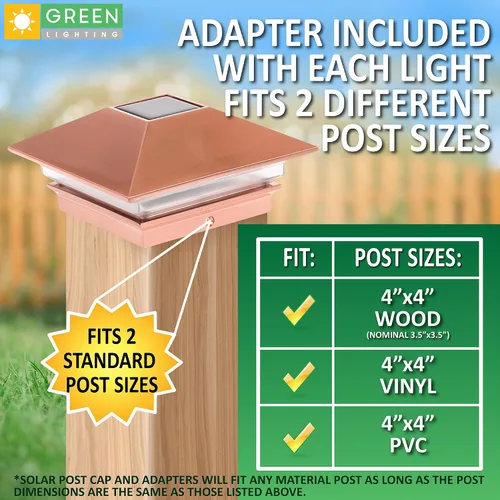 Vista 2 de Postes solares GreenLighting Nominal 4 x 4 Slim LED, lámpara con remate para postes de madera, Bronce