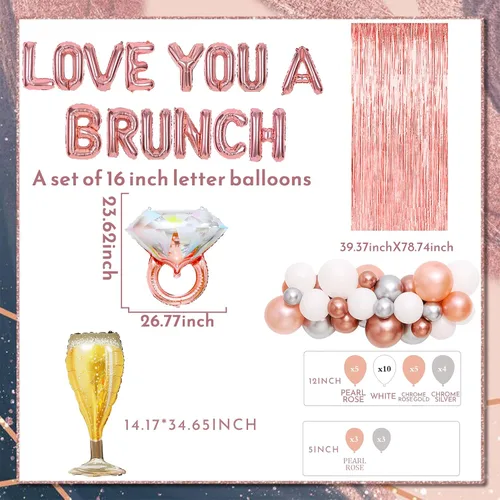 Vista 2 de LaVenty Juego de 48 globos de oro rosa Love You a Brunch y decoración para despedida de soltera, fiesta