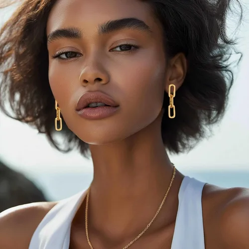 Vista 6 de Aretes de cadena de oro Aretes colgantes de plata de ley 925 con eslabones de cadena de clip Regalo para mujer