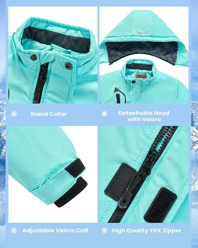 Vista 5 de WULFUL - Chaqueta impermeable de esquí para niño, con capucha, forro polar cálido, abrigo de nieve para el invierno Agua