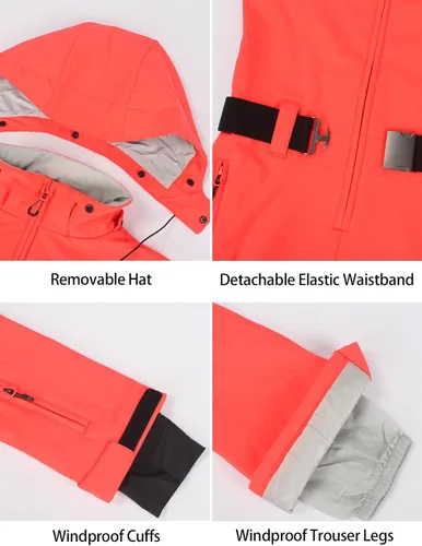 Vista 15 de GSOU SNOW Traje de esquí para mujer, traje de nieve delgado de una pieza, chaqueta de nieve, impermeable, resistente al viento, deportes al aire