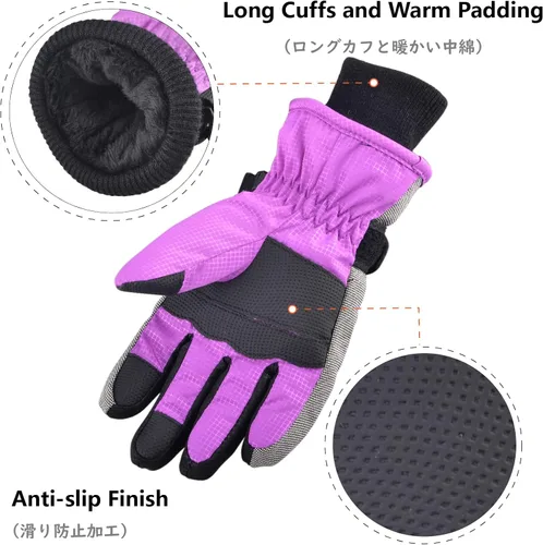 Vista 4 de JEELAD Guantes de esquí para niños y niñas, guantes de nieve de invierno, resistentes al viento, guantes de ciclismo para niños y niñas, clima frío