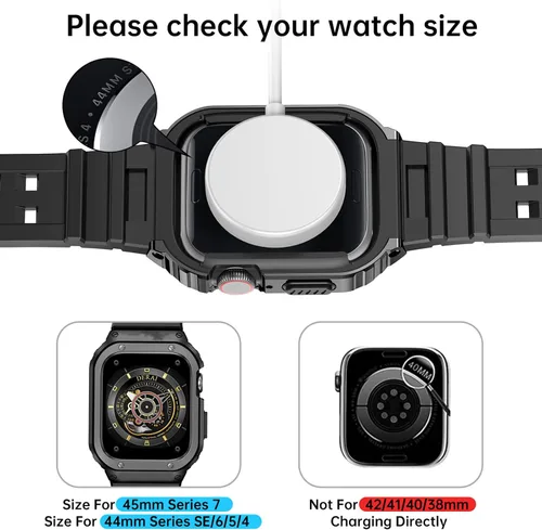 Vista 7 de SUPLINK Caja y correa de acero inoxidable compatible con Apple Watch de 1.732 pulgadas, cubierta protectora resistente de metal y correa de TPU