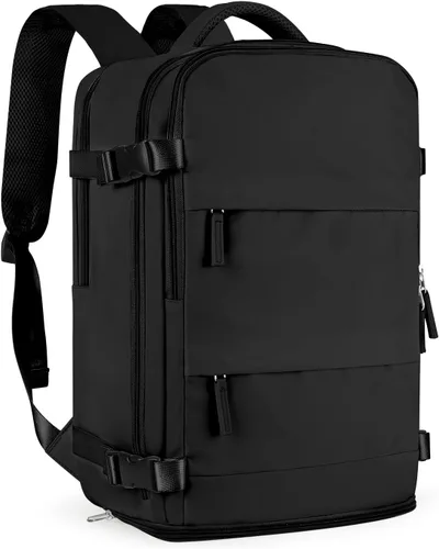 Vista 10 de Mochila de viaje grande, bolsa de mano, aprobada para aviones, para artículos personales, para hombre o mujer, color beige con marrón