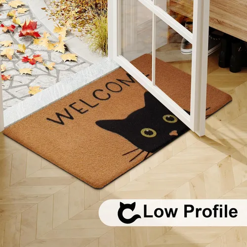 Vista 6 de Tapete para Puerta de Gato Tapete de Bienvenida, Gato Negro con Ojos Verdes Tapete para Puerta, Tapetes de Bienvenida Antideslizantes de Gato