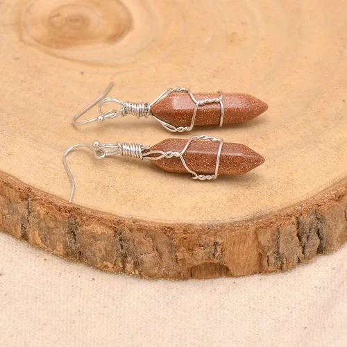 Vista 29 de Pendientes de cristal de punta envuelta en alambre de piedra pulida para mujer Reiki Energy Healing