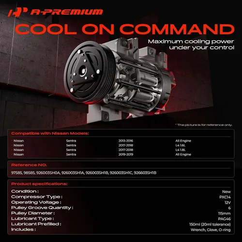 Vista 2 de A-Premium Compresor de aire acondicionado AC con embrague Compatible con Nissan Sentra 1.8L 2013-2019