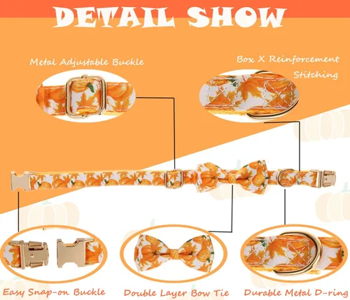 Vista 3 de Collar de otoño para perro con pajarita extraíble para perros medianos, collar de perro de Acción de Gracias de Halloween