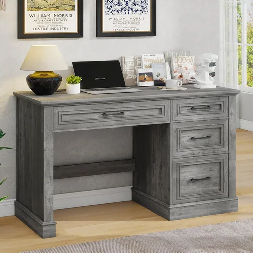 Vista 17 de Vabches Escritorio ejecutivo Farmhouse de 47 pulgadas con 3 cajones y cajón de archivos ajustable, escritorio de computadora para oficina en casa