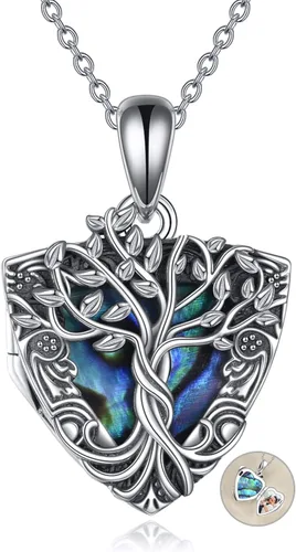 Vista 19 de ONEFINITY Collar con medallón de árbol de la vida, collar de plata de ley que sostiene fotos, colgante de medallón del árbol de la vida