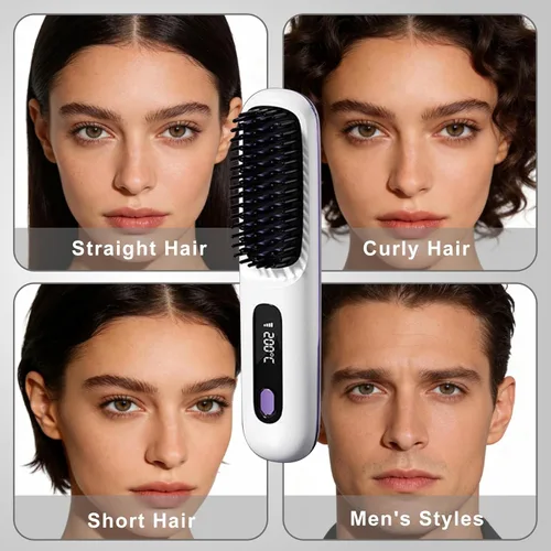 Vista 5 de Go Brush Pro para cabello corto, cepillos alisadores portátiles actualizados 2026, calentamiento rápido de 30 segundos, 3 temperaturas con pantalla