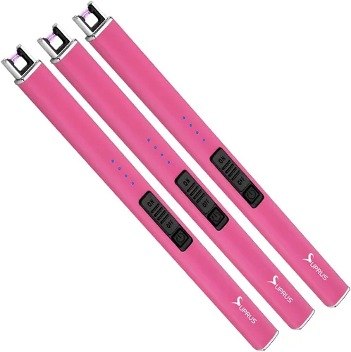 Vista 15 de SUPRUS Encendedor fluorescente que brilla en la oscuridad, encendedor eléctrico de velas, encendedor de arco USB recargable con bloqueo