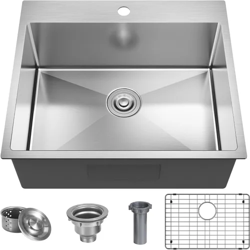 Vista 8 de Fregadero de barra de cocina negro de 25 x 22 pulgadas, fregadero de cocina pequeño, fregadero de cocina de un solo tazón, fregadero de barra