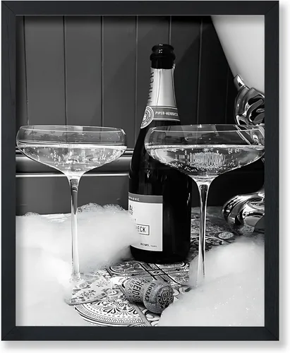 Vista 39 de Monem Art - Póster de mujer en la bañera, estampado de champán vertido, arte con alcohol, arte funky, arte en blanco y negro, arte fotográfico