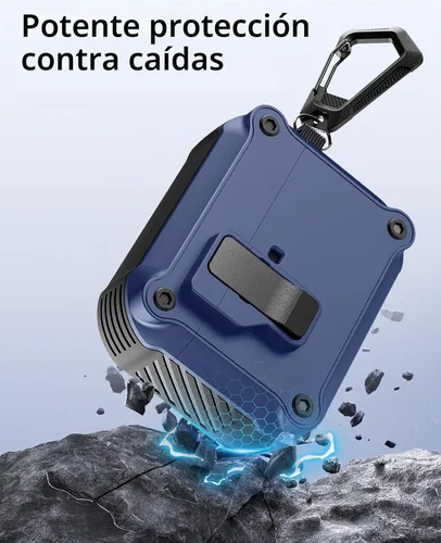 Vista 4 de TiMOVO Funda rígida para Airpods Pro 3 (2025) con clip de bloqueo seguro azul+negro