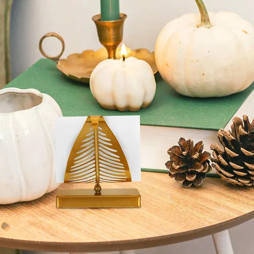 Vista 5 de GLEAVI Metal Napkin Holder Upright Tabletop Napkin Dispenser with Leaf Design, Large Gold Rustic Paper Towel Storage Rack for Kitchen, Dining Table
