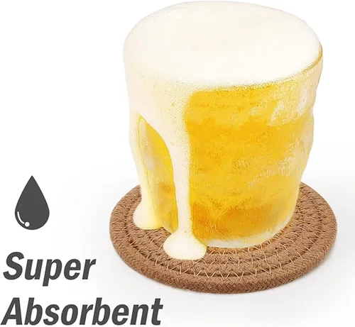 Vista 9 de ABenkle Juego de 6 posavasos tejidos para bebidas, posavasos absorbentes bohemios, 4.3 pulgadas, regalo perfecto para inauguración de la casa, Marrón