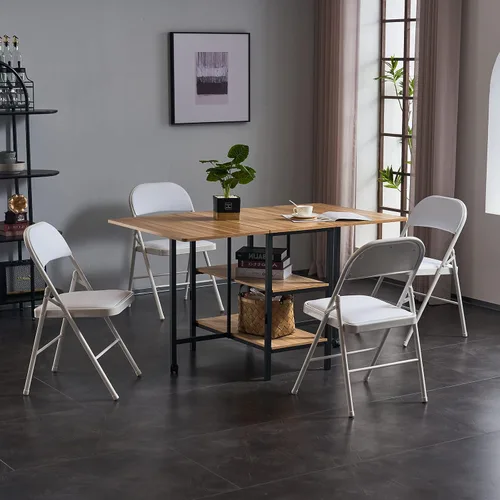 Vista 2 de Ochine Paquete de 4 sillas plegables de PVC acolchadas de metal, sillas plegables de metal para interiores y exteriores, portátil, apilable, asiento