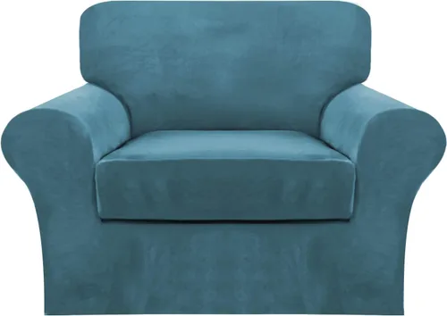 Vista 8 de FantasDecor Fundas de terciopelo para sofá de 2 piezas para sala, con cojín individual, protector elástico de muebles para mascotas, lavable a Negro