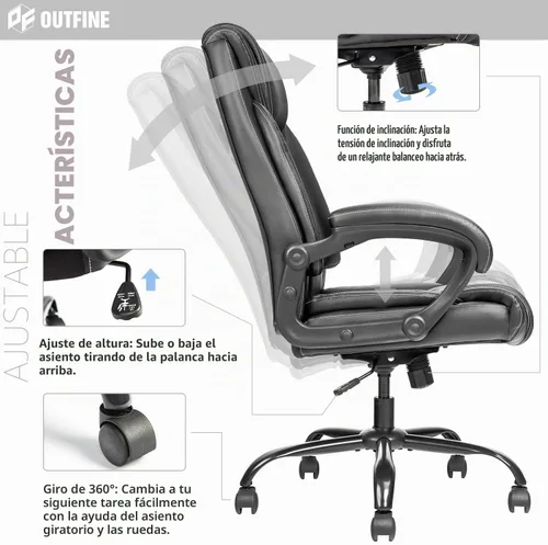 Vista 6 de OUTFINE Silla de Oficina Silla de Oficina Ejecutiva Silla de Escritorio Silla de Computadora con Cojín de Resorte de Cuero Resistente a