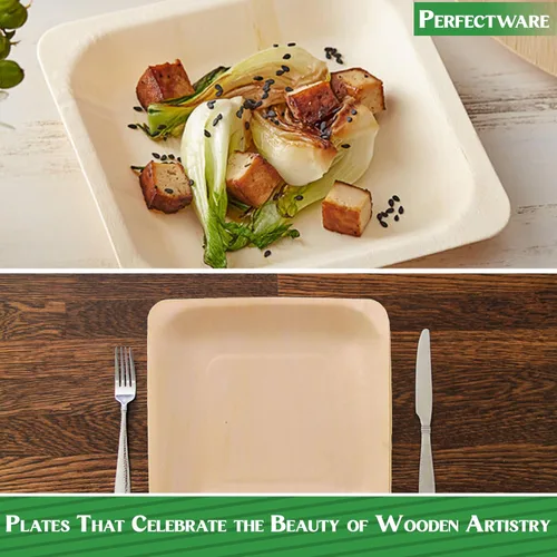 Vista 6 de Perfectware Earth Friendly - Platos desechables de madera de abedul de 5 pulgadas, totalmente naturales, de alta calidad, 100% compostables