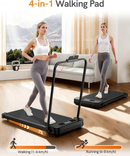 Vista 3 de Caminadora con barra de mango con 8% de inclinación, 2.5 HP silenciosa debajo del escritorio 320 libras 2 en 1 caminadoras para oficina en casa
