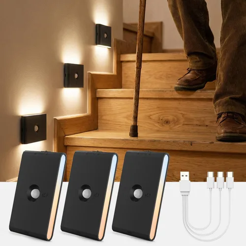 Vista 11 de wowatt Luz de escalera recargable con sensor de movimiento, luces de noche blancas con montaje magnético, luces de escalera regulables para Blanco