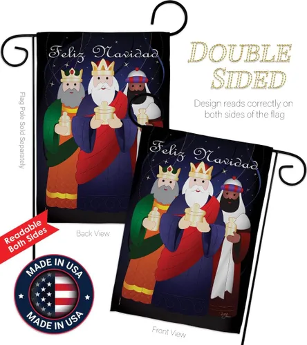 Vista 8 de Bandera de jardín de Feliz Navidad, decoración de pared para tres reyes, tapiz religioso para la temporada de la santa familia, letrero de puerta