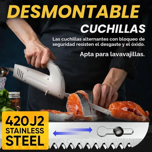Vista 7 de Homaider - Cuchillo eléctrico para cortar carne 2 cuchillas, tenedor