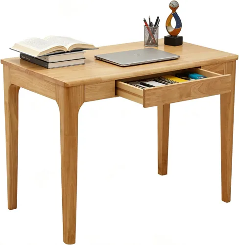 Vista 9 de Escritorio de madera maciza con cajones, pequeño escritorio con cajones para computadora, escritorio de PC para trabajo, estudio o juegos, fácil