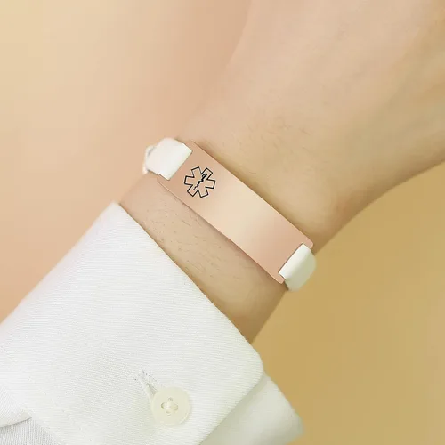Vista 22 de MPRAINBOW Pulsera de alerta médica personalizada para mujer, correa de reloj de cuero genuino, grabado de doble cara, diabetes, epilepsia, joyería