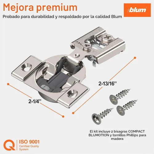 Vista 3 de Blum 38N355BE08s Bisagra compacta de cierre suave de 1/2 pulgada con revestimiento Blumotion, acabado en níquel