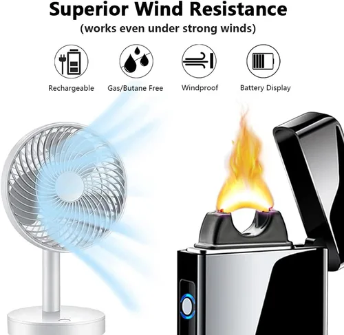 Vista 2 de Encendedor electrónico a prueba de viento con carga USB, ideal para velas, campamento y actividades al aire libre, encendedor de plasma fresco