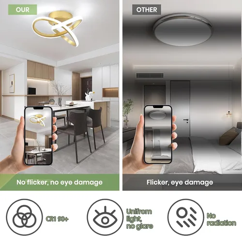 Vista 3 de Lámpara LED para pasillo, moderna lámpara de techo LED dorada de 6000 K, lámpara de techo semiempotrada para pasillo, cocina, dormitorio, entrada