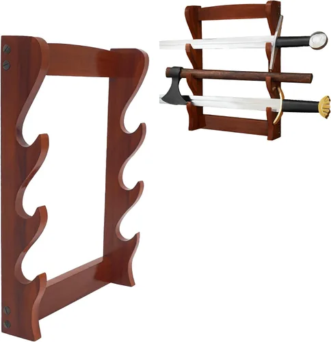 Vista 15 de Lord of Battles Soporte medieval de madera maciza para espada, soporte para espada, exhibición de espada de gladiador, soporte para espada katana