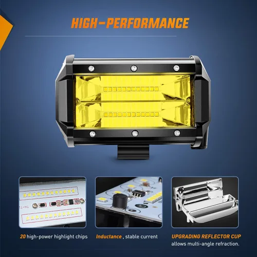 Vista 4 de Nilight - Barra de luz LED ZH304, 2 unidades, 5 pulgadas, 72 W, 10800 lúmenes, luz amarilla de inundación, luces todoterreno con kit de arnés