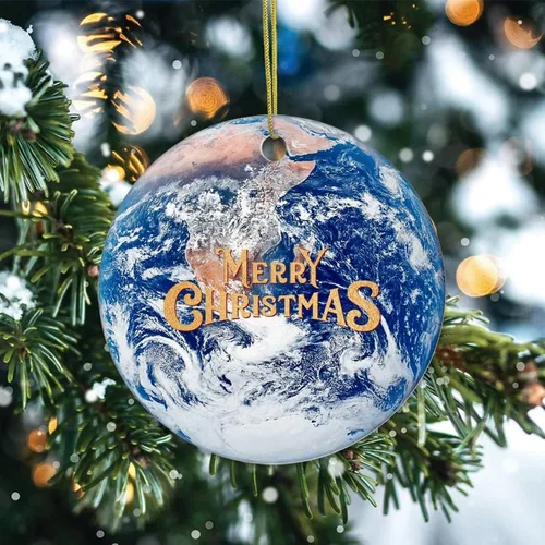 Vista 2 de Adorno de Navidad de cerámica impreso de dos caras del universo y los planetas, novedad para familiares, amigos, niños, fanáticos de la astronomía