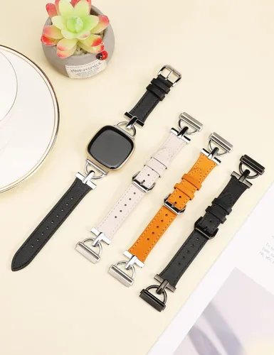 Vista 6 de Wearlizer Correa de cuero compatible con Fitbit Versa 3/4 Sense 2, correa de cuero elegante con hebilla de metal en forma de D para reloj