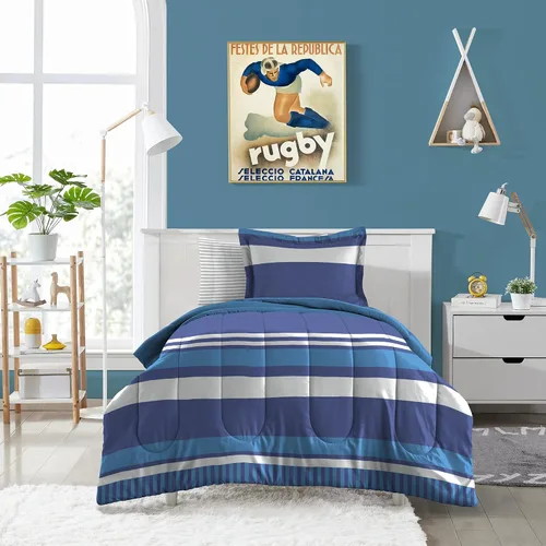 Vista 156 de Dream Factory Dinosaur Blocks - Juego de edredón de microfibra ultrasuave para niños, color azul, tamaño individual Bloques de dinosaurios azules