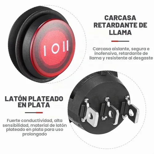 Vista 6 de Winomo - Interruptor basculante redondo de 3 pines, botón de palanca de encendido/apagado, 6 A/250 V, SPDT, impermeable, para camiones, autos, botes