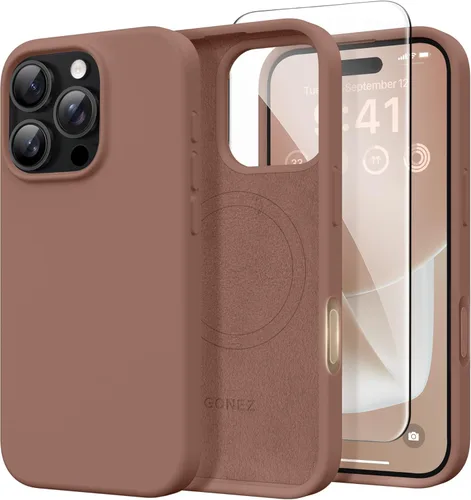 Vista 133 de GONEZ Funda magnética para iPhone 14, compatible con Magsafe, con protector de pantalla + protector de cámara, forro de microfibra antiarañazos