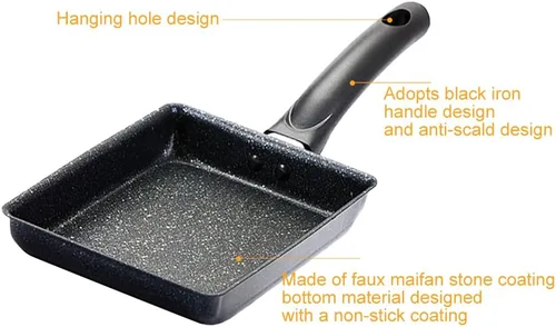 Vista 3 de LOQJSS - Juego de sartenes Tamagoyaki, sartén japonesa para tortilla de 5.9 x 7 pulgadas, sartén rectangular para huevos y cepillo de silicona