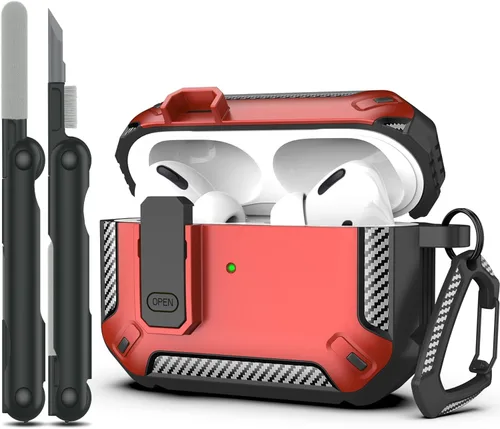 Vista 14 de RFUNGUANGO Funda para AirPod de 2ª generación con kit de limpieza, armadura protectora de carcasa dura militar con bloqueo para funda de carga