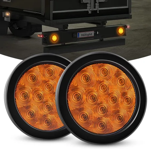 Vista 11 de Nilight Luces traseras para remolque, 2 unidades, 4 pulgadas, redondas, 12 LED, ámbar, cromado, marco, marcador, señal de giro, luz trasera