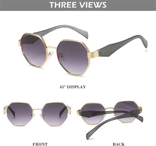 Vista 3 de HJSTES Gafas de sol pequeñas de polígono para mujer y hombre, lentes cuadrados, lentes degradados, protección UV