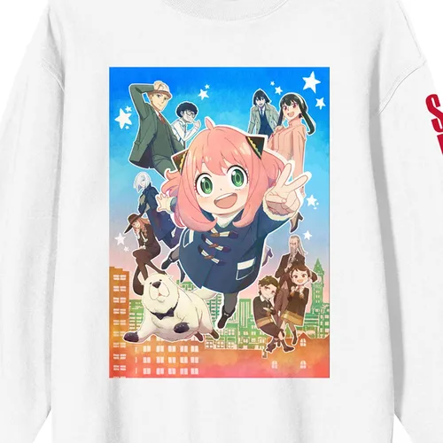 Vista 2 de Bioworld Spy x Family Group Image - Sudadera blanca con cuello redondo para mujer