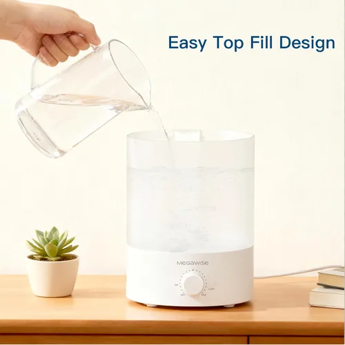 Vista 3 de MegaWise Humidificador ultrasónico de niebla fría Funcionamiento silencioso, llenado superior, apagado automático Ideal para dormitorio