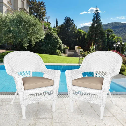 Vista 9 de Jeco Silla de mimbre con cojín bronceado, juego de 2, blanco/W00206