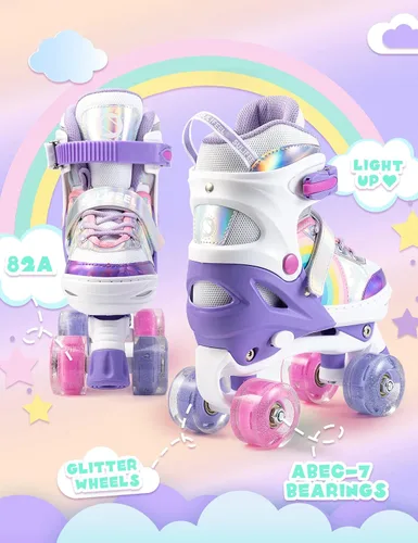 Vista 8 de SULIFEEL Patines de unicornio arcoíris para niñas y SULIFEEL - Patines ajustables para niños, talla S